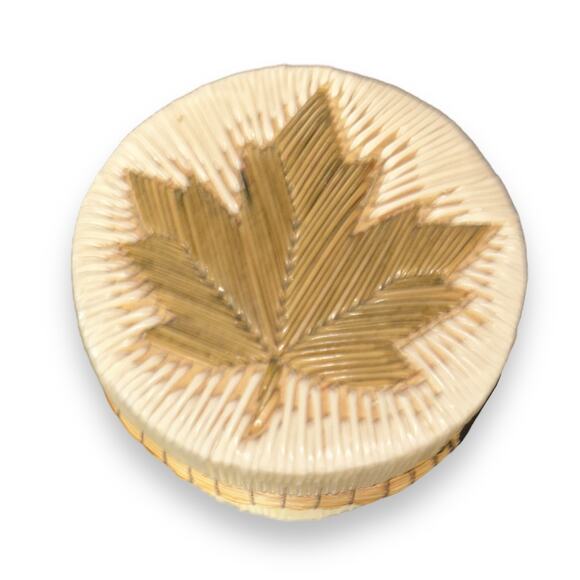 Vintage Maple Leaf Hand-carved Wooden Trinket Box